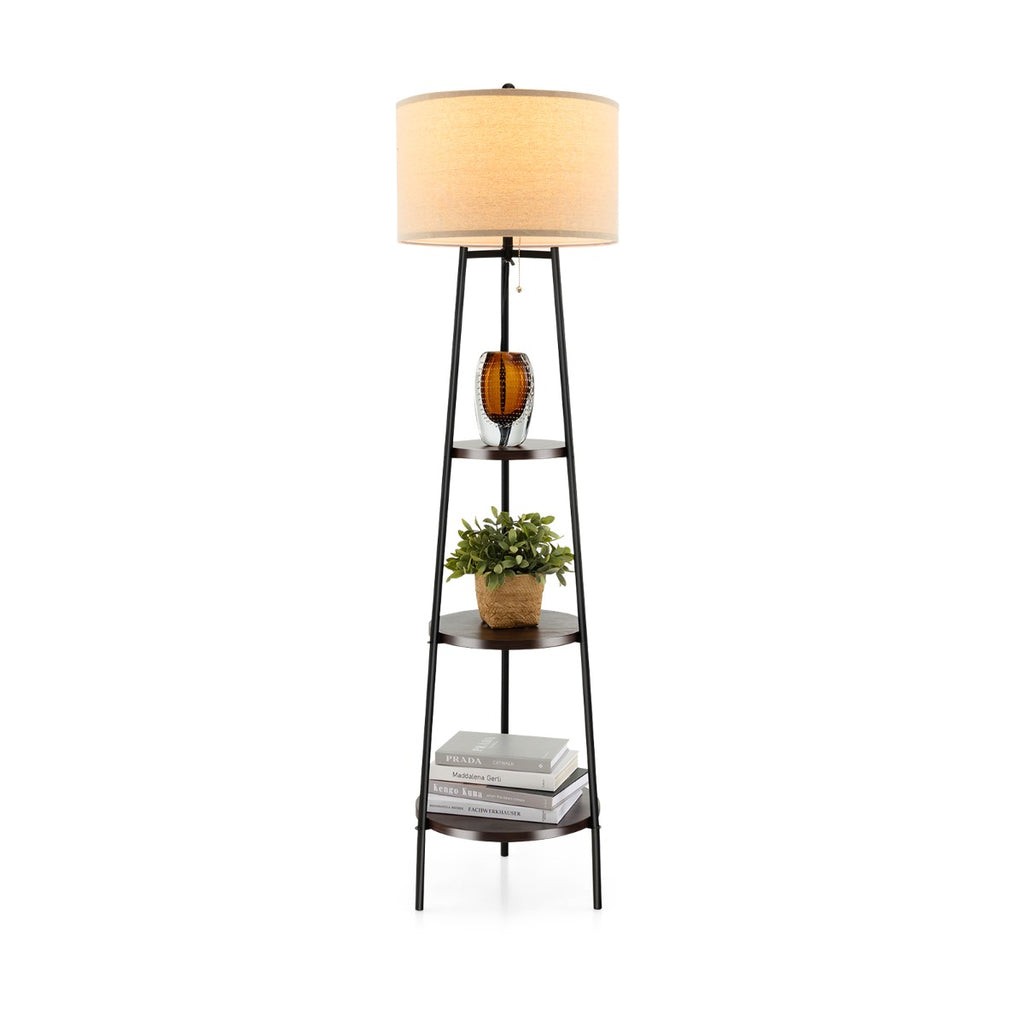 Candeeiro de Pé com Prateleiras e Abajur de Linho - Base E27 220-240V - Castanho — foto 2