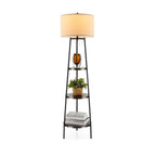Candeeiro de Pé com Prateleiras e Abajur de Linho - Base E27 220-240V - Castanho — foto 2