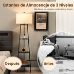 Candeeiro de Pé com Prateleiras e Abajur de Linho - Base E27 220-240V - Castanho — foto 6