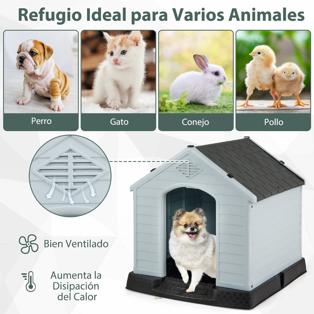 Casa de Plástico para Cães com Piso Elevado e Válvulas de Ar Branco e Azul — foto 4