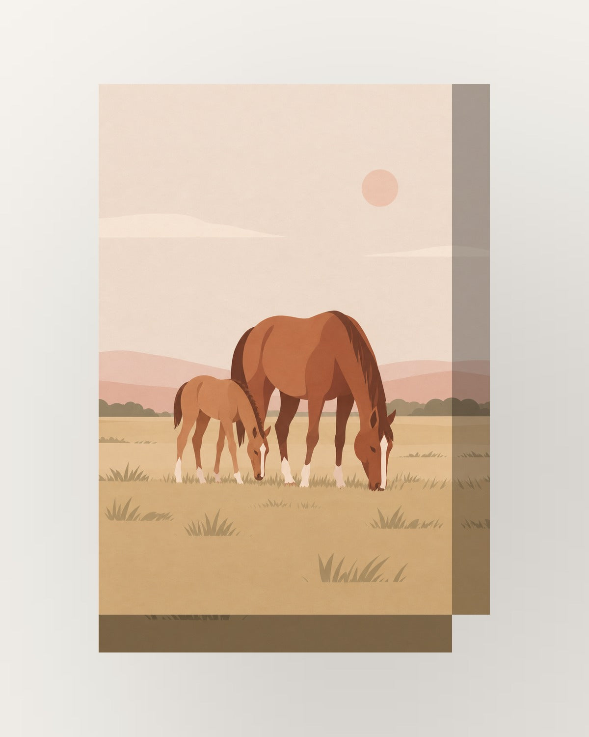 Égua e potro · Minimalista · Quadro de cavalos — acabamento:thick
