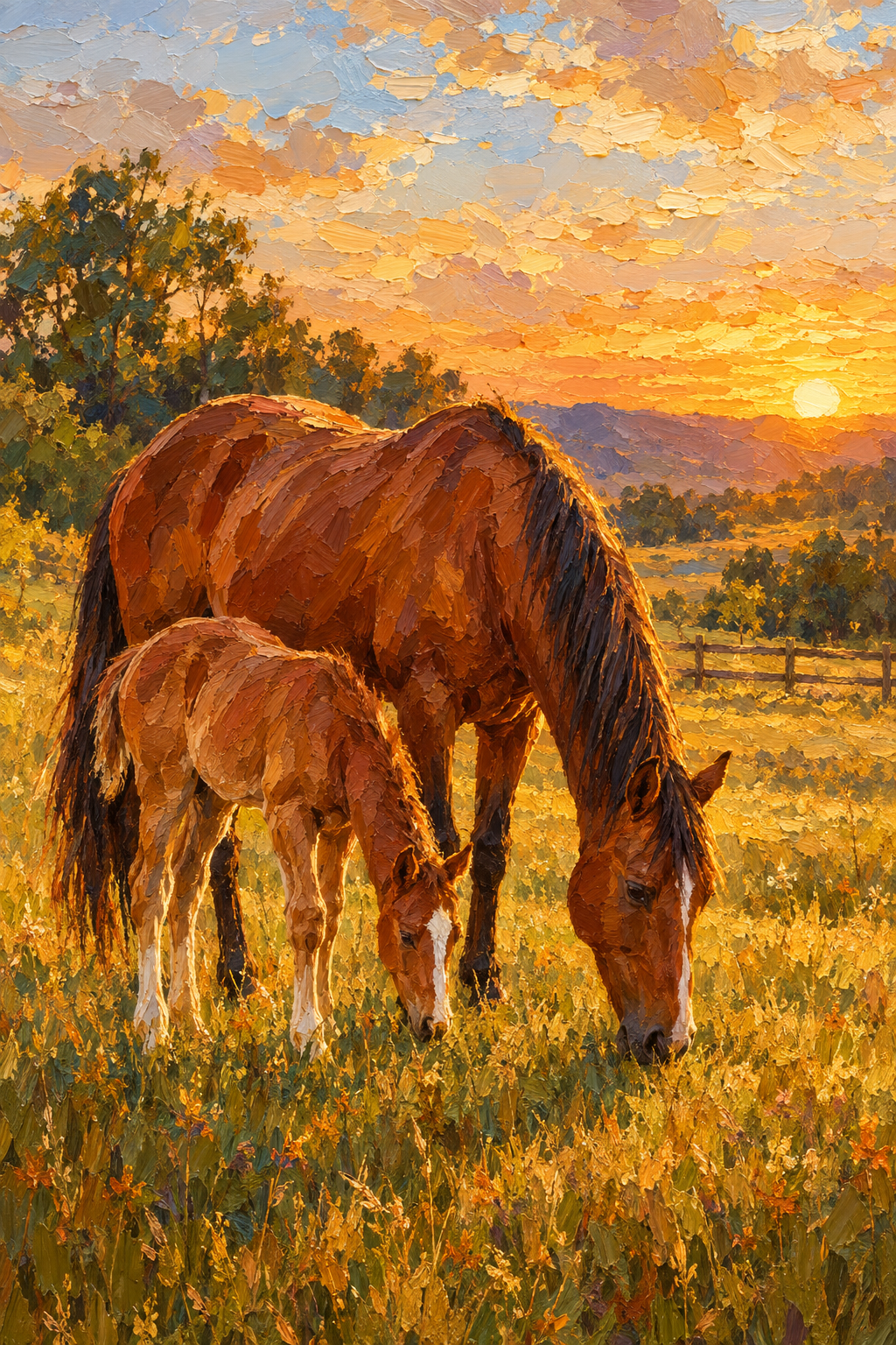 Égua e potro · Pintura a óleo · Quadro de cavalos — cavalos-egua-e-potro-oleo_ver