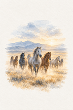Manada · Aguarela · Quadro de cavalos — cavalos-manada-aguarela_ver