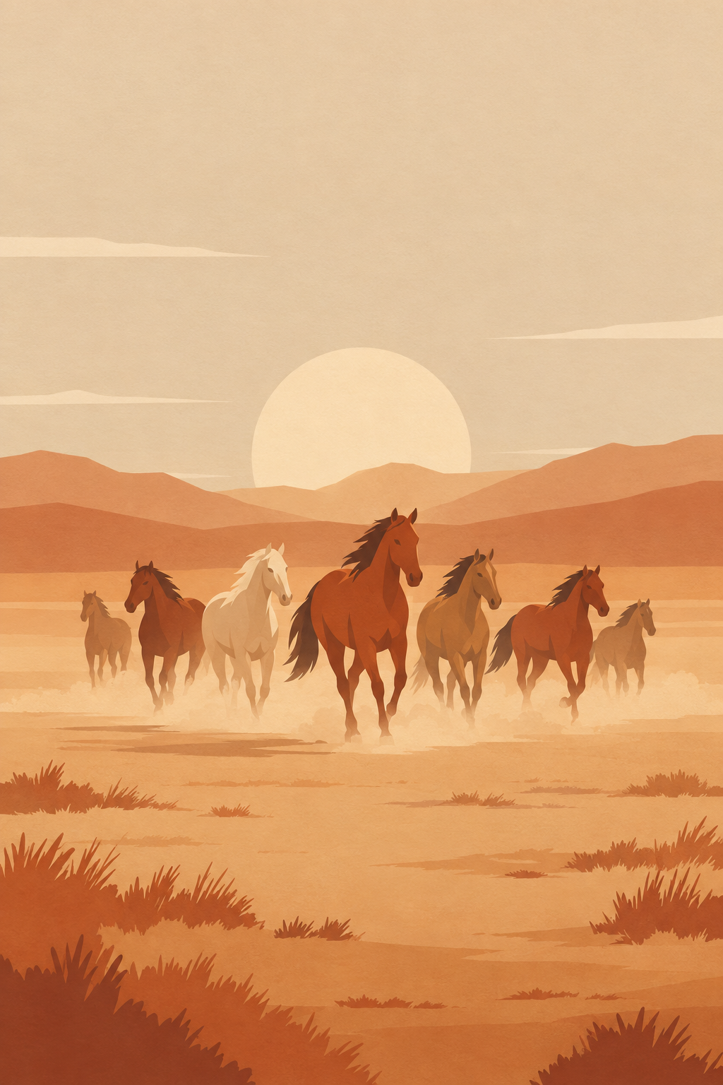 Manada · Minimalista · Quadro de cavalos — cavalos-manada-minimal_ver