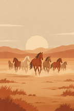 Manada · Minimalista · Quadro de cavalos — cavalos-manada-minimal_ver