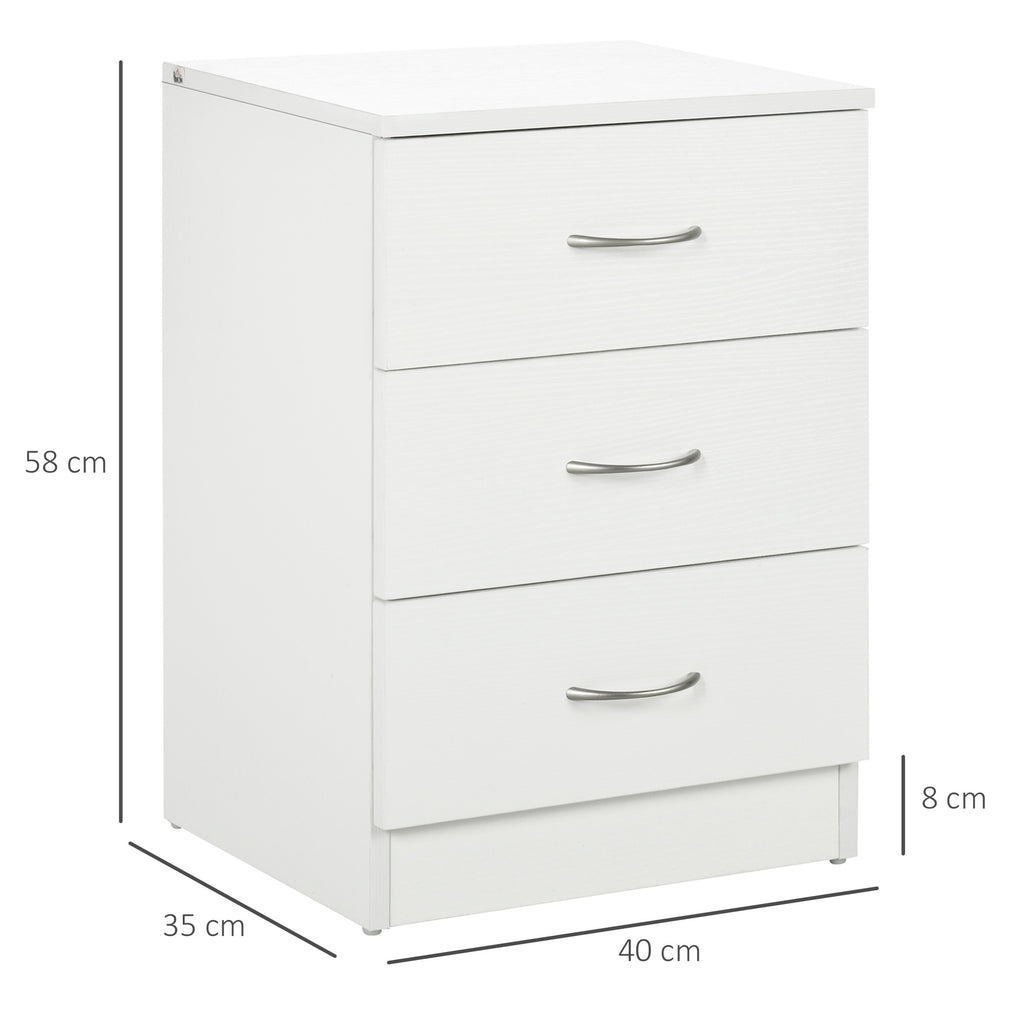 Mesa de Cabeceira Moderna Mesa de Cabeceira com 3 Gavetas e Puxadores de Alumínio para Dormitório 40x35x58 cm Branco — foto 3
