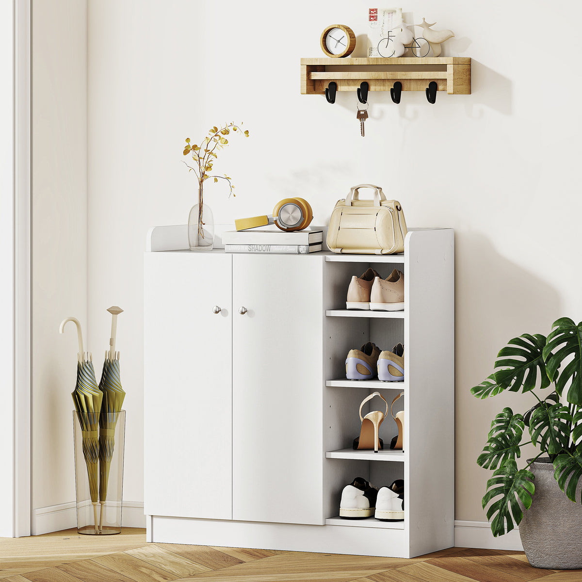Sapateira Armário Multiuso com 2 Portas Prateleiras Interiores e 4 Prateleiras Exteriores com Altura Ajustável 83x30x90 cm Branco — foto 7