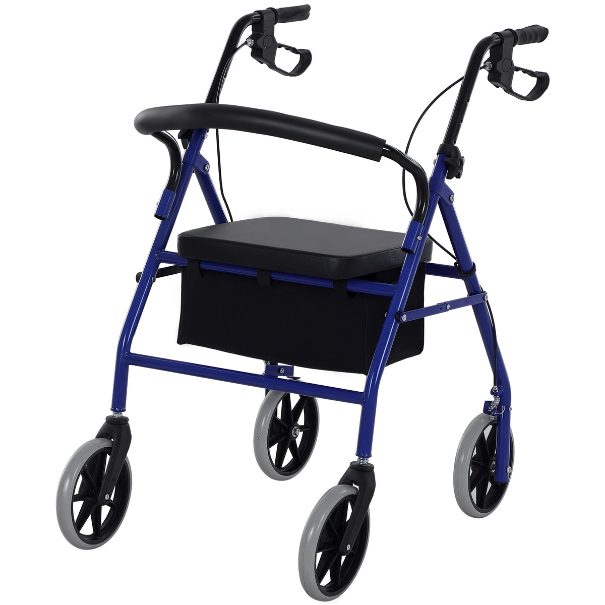 Andador para Adultos Dobrável com Armazenamento Assento e Travão 65x53x79-89cm Azul e Preto — foto 1