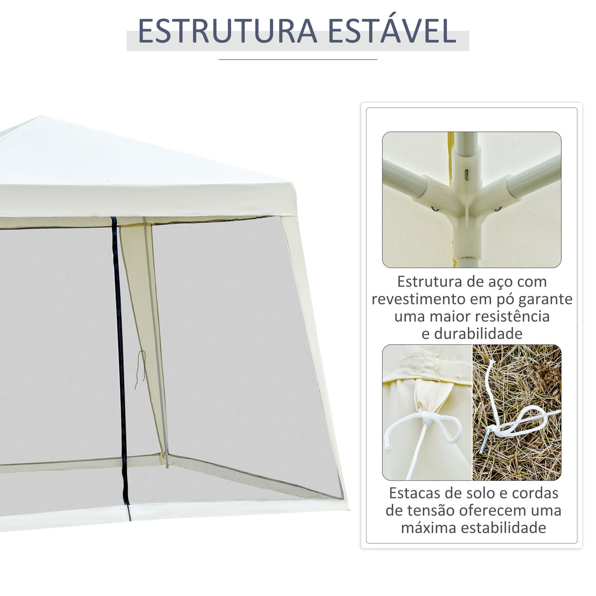 Tenda de Jardim 3x3m Tenda com 4 Partes Laterais Rede Mosquiteira com Zíper Proteção UV para Patio Bege — foto 5