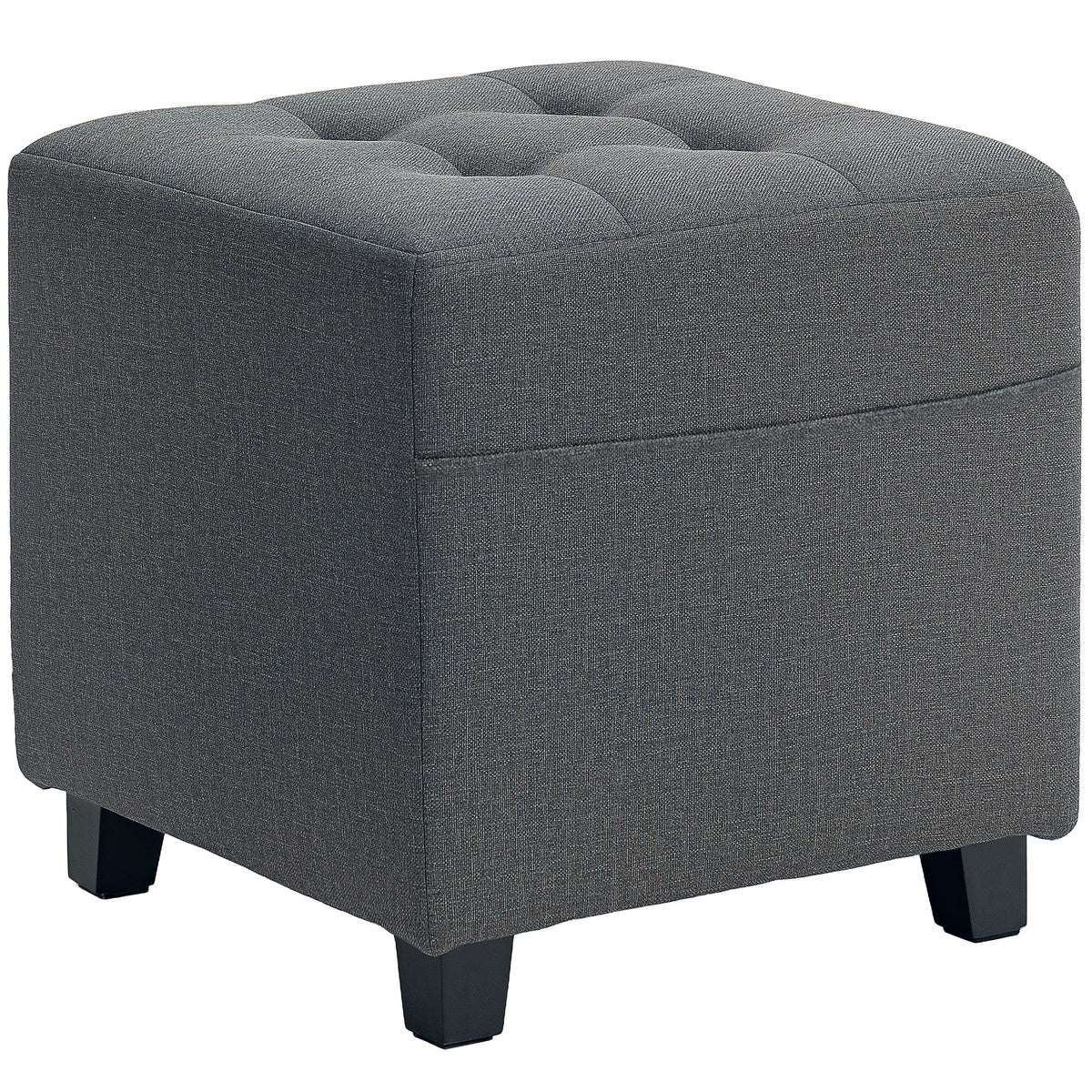 Apoio para os Pés Sala de Estar Banco Estofado em Linho com Bolso Lateral Tampa com Botões Acolchoados e Estrutura de Madeira para Sala de Estar Dormitório 35x35x35 cm Cinzento — foto 1