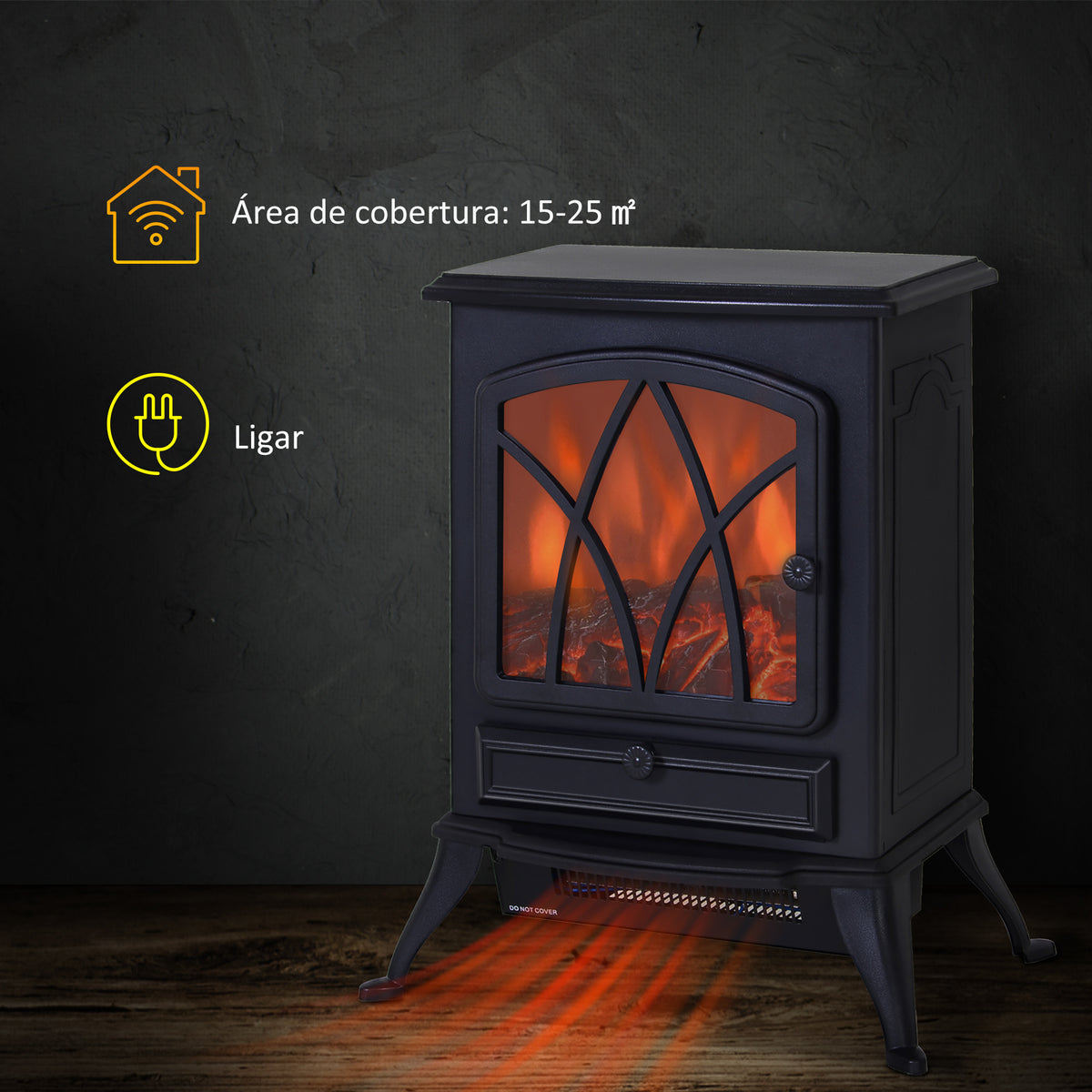 Lareira Elétrica Portátil Lareira Elétrica com Efeito de Chama Realista Potência 1000W/2000W 45x28,5x54cm Preto — foto 4