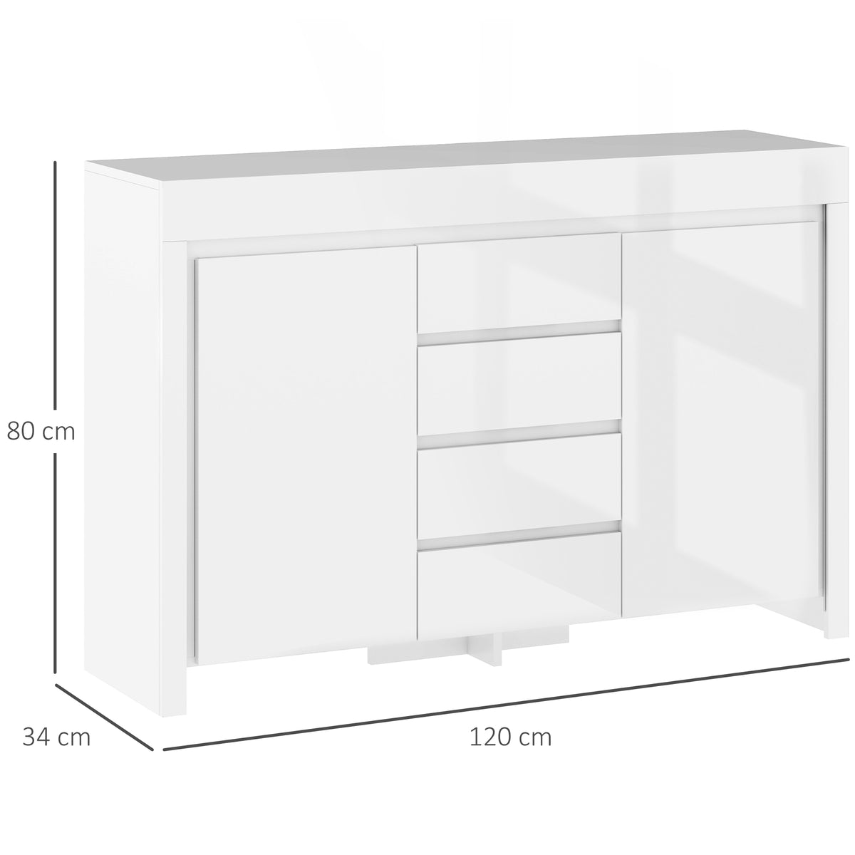 Aparador Sala de Estar Aparador com Luzes LED com 4 Gavetas Fechamento Suave Prateleiras Ajustáveis e Controlo Remoto Móvel Aparador Dormitório 120x34x80 cm Branco Brilhante — foto 3