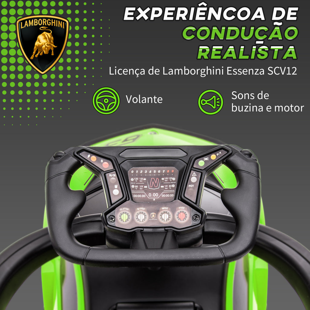 2 em 1 Carro Andador para Crianças 12-36 Meses Lamborghini Essenza SCV2 Carro Andador com Buzina Guiador e Grade de Segurança Removível 86,5x40x89,5cm Verde e Preto — foto 6
