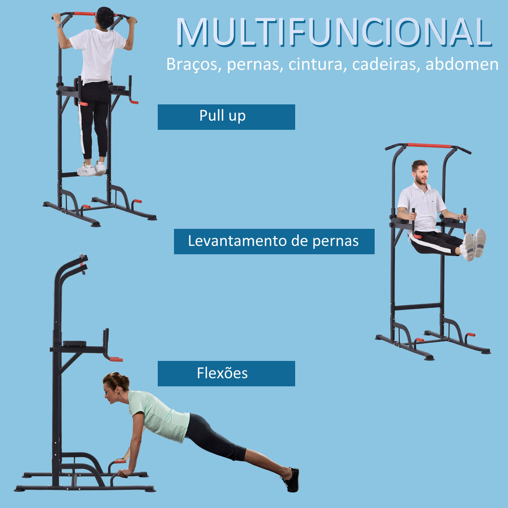 Torre de Exercícios Estação Multifuncional Altura Ajustável com 7 Orifícios para Treinamento Fitness para Casa Academia Escritório Carga Máxima 120kg 123x98x189-239cm Preto e Vermelho — foto 4