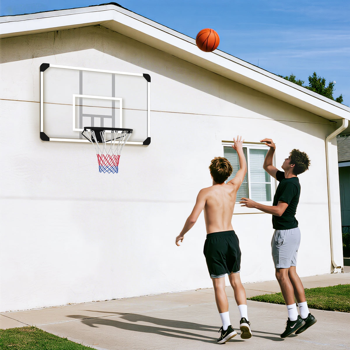Tabela de Basquetebol de Parede com Aro, Rede e Estrutura em Aço para Exterior, 113x61x73 cm, Branco e Preto — imagem 9