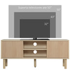Móvel de TV Móvel para Televisão até 50 Polegadas com Portas de Correr Prateleiras Abertas e Orifícios para Cabos para Sala de Estar 115x40x49 cm Madeira — foto 4