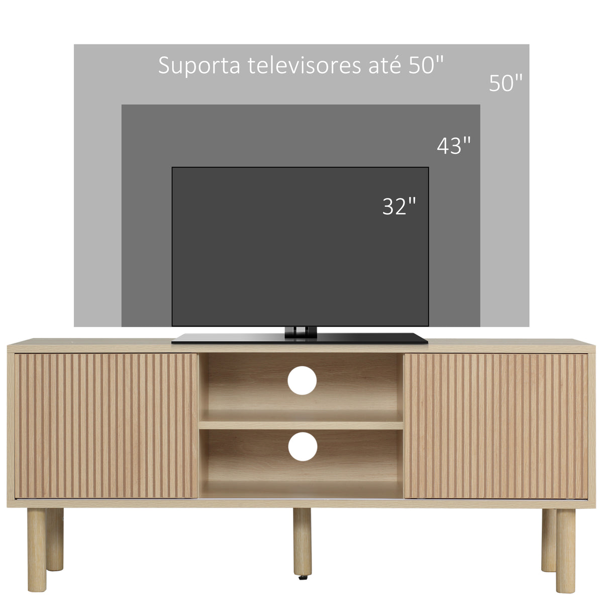 Móvel de TV Móvel para Televisão até 50 Polegadas com Portas de Correr Prateleiras Abertas e Orifícios para Cabos para Sala de Estar 115x40x49 cm Madeira — foto 4