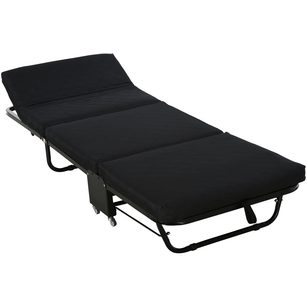 Cama Dobrável 184x65 cm Cama Dobrável Ajustável em 5 Níveis Rodas Universáis e Estrutura de Metal Carga Máxima 120 kg Preto — foto 1