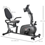 Bicicleta Estática com Encosto 8 Níveis de Resistência Bicicleta Estática Reclinada com Banco Ajustável Ecrã LCD e Suporte para Telemóvel para Treinos de Recuperação 121-142x62x101 cm Preto — foto 3