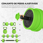 Conjunto de Halteres 20kg 4 em 1 Conjunto de Pesos com Kettlebell Barra de Pesos para Treino de Força em Casa Ginásio Escritório Verde — foto 5
