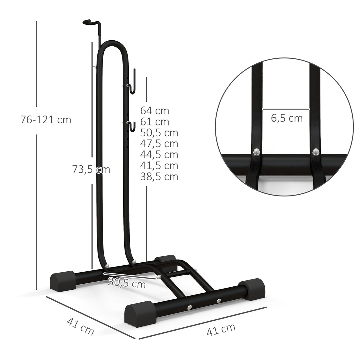 Suporte para bicicletas de piso, estacionamento vertical e horizontal para bicicletas com ganchos ajustáveis ​​para bicicletas de 6 a 28 polegadas e 700 C preto — foto 3