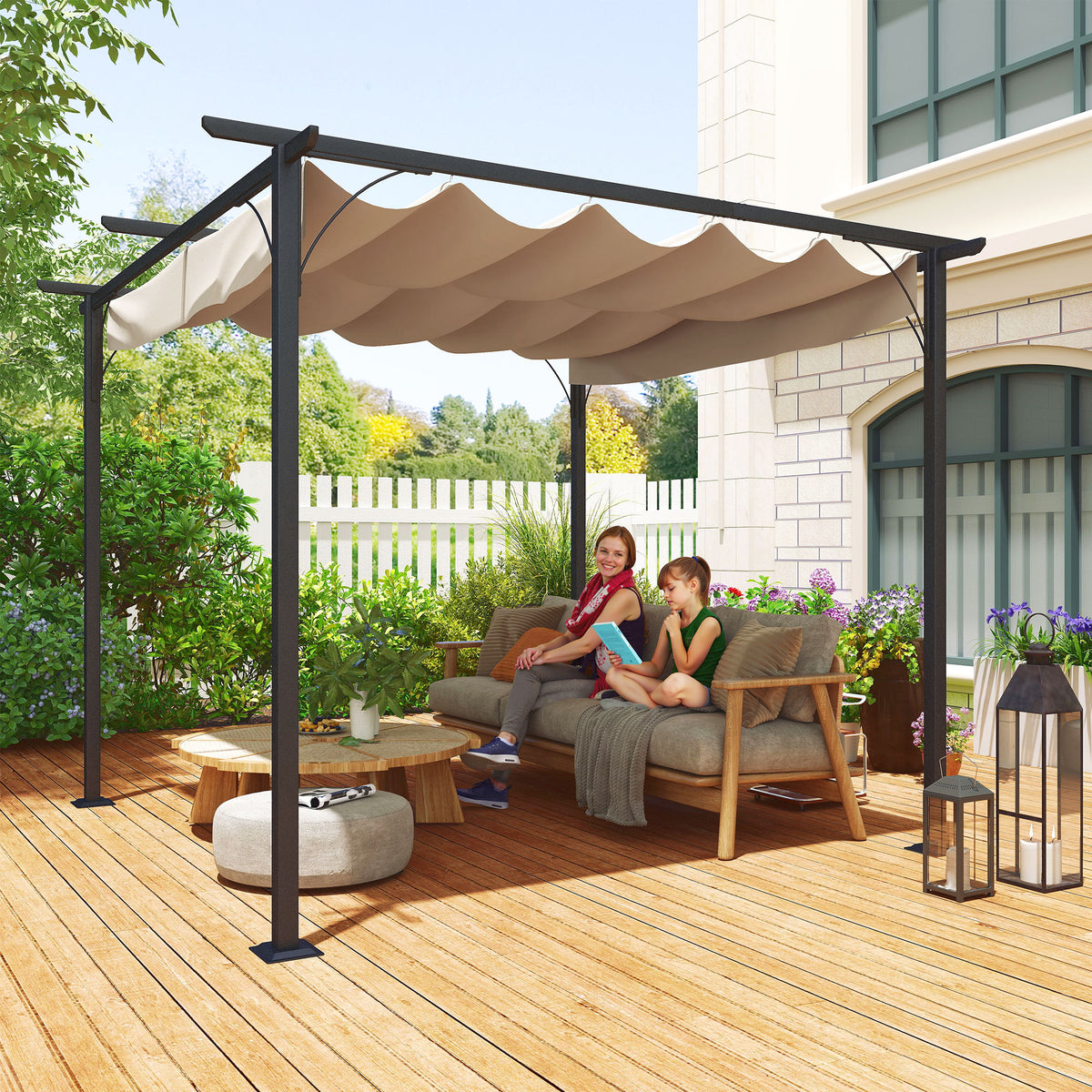 Gazebo com telhado retrátil Pergola para jardim com terraço ou pátio Gazebo com Tecido de Poliéster Resistente à Água e UV 3x3m — foto 2