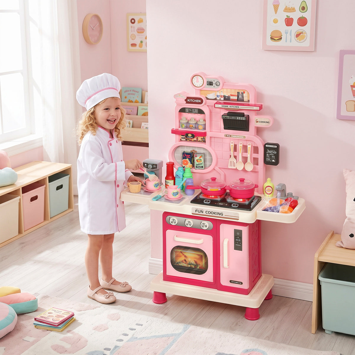 Cozinha Infantil 33 Peças Acessórios para Cozinha de Brincar com Luz Som Armazenamento Pia de Brincar Fogão e Forno 3-6 Anos — imagem 3