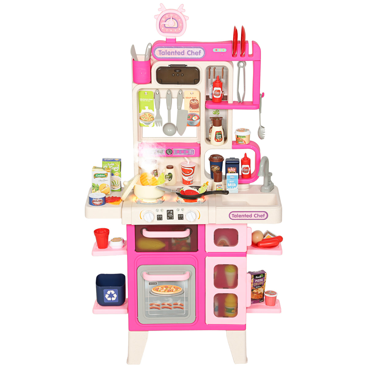 Cozinha de Brincar com Luz e Som Cozinha para Crianças com Acessórios Panelas Utensilios e Alimentos Falsos Brinquedo para Crianças a partir de 3 Anos 52,5x22x100 cm Rosa — foto 1