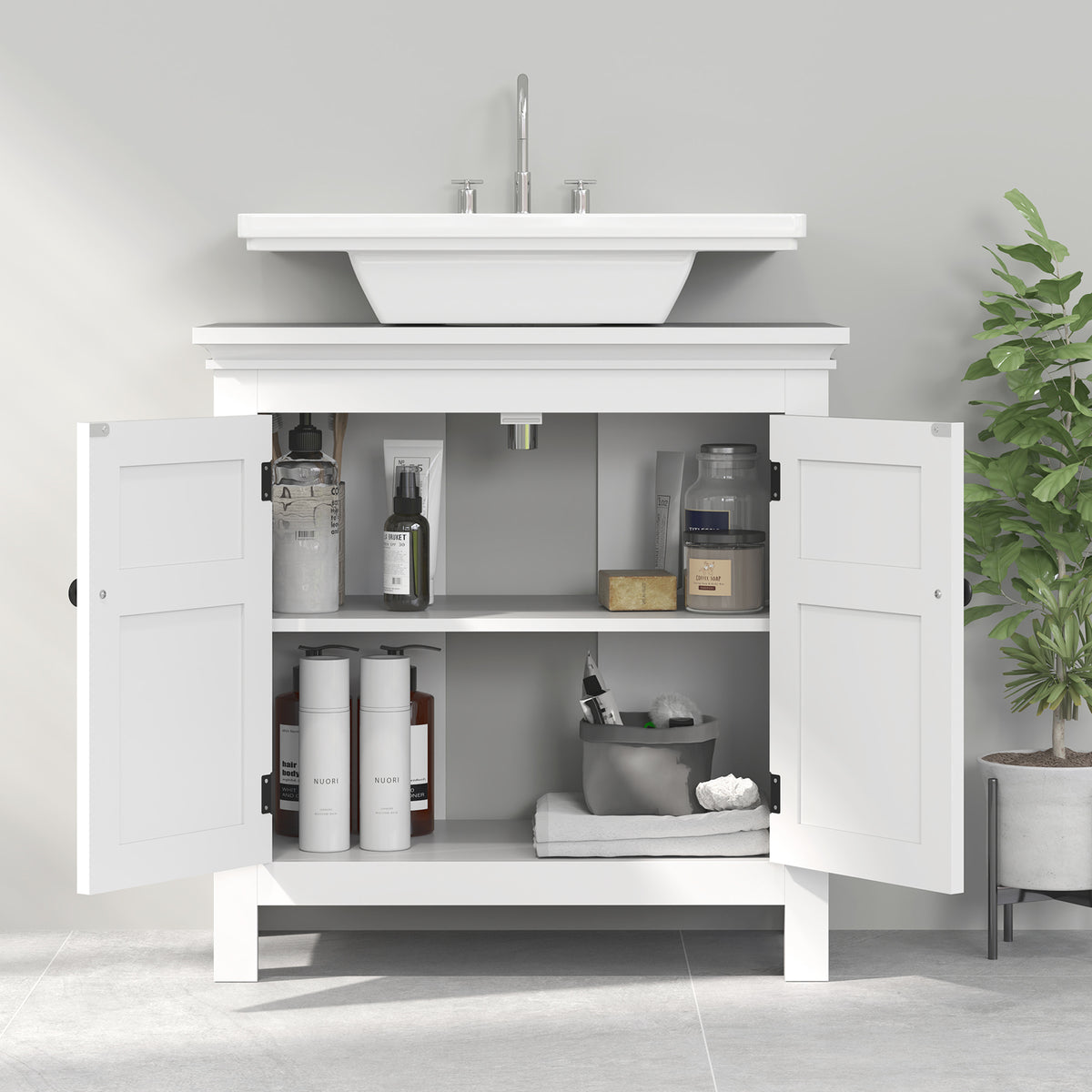 Móvel para Lavatório Pousar Móvel para Lavatório Moderno com Prateleira Ajustável e Portas Magnéticas 60x30x60 cm Branco — foto 7