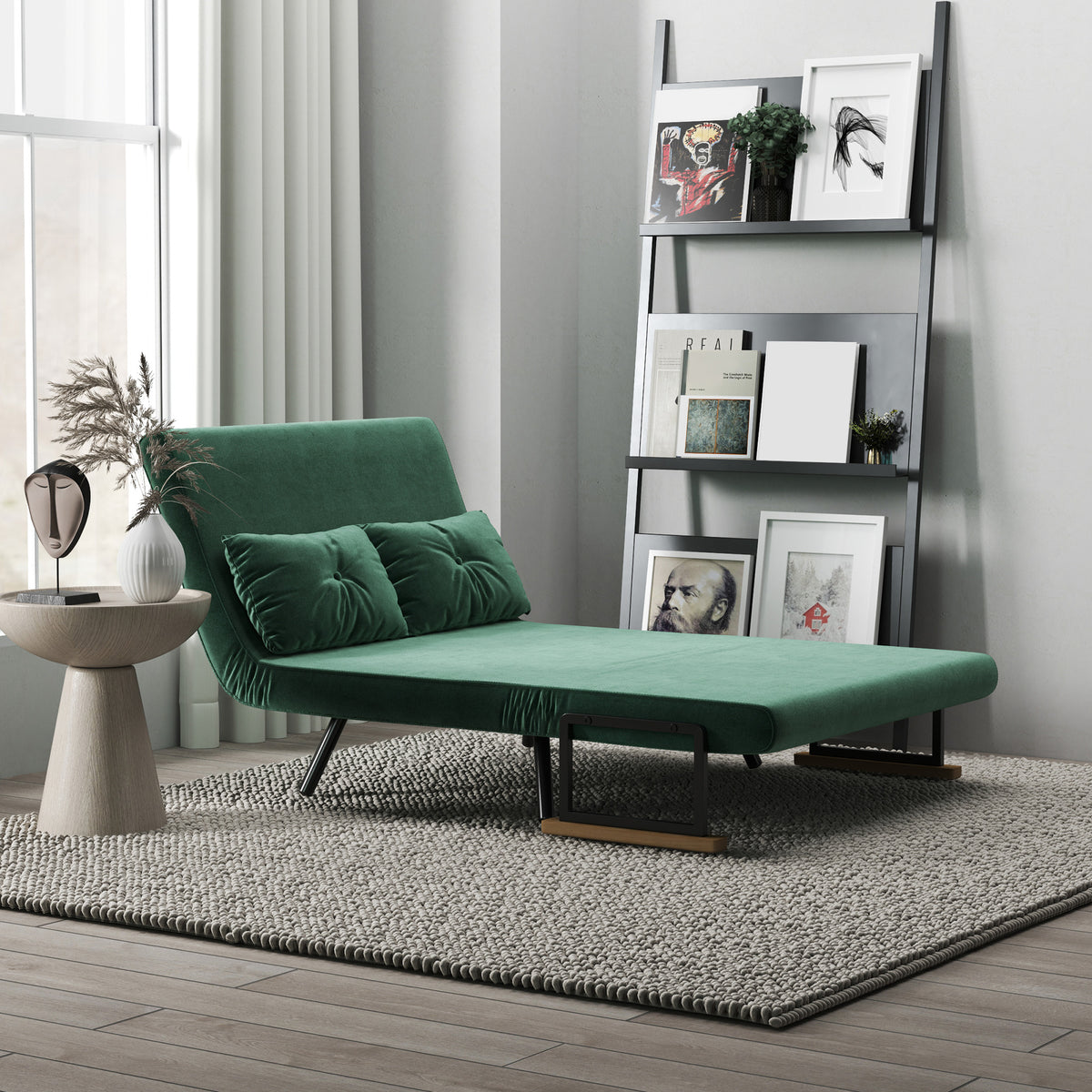 Sofá Cama Sofá Convertível em Cama de 2 Lugares Dobrável com Encosto Ajustável em 5 Níveis e 2 Almofadas Acolchoadas para Escritório Dormitório Sala de Estar 102x73x81 cm Verde — foto 8
