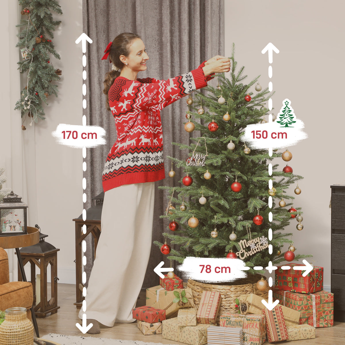 Árvore de Natal Artificial 150 cm Árvore de Natal com 1186 Ramos Densos Suporte Metálico Dobrável Montagem Fácil para Interior Verde — foto 3