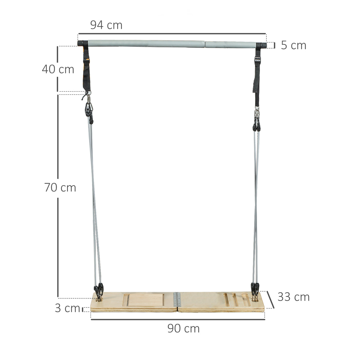 Barra de Pilates Conjunto de Pilates com 6 Faixas Elásticas Tábua Inclinada Ajustável para Treino de Corpo Inteiro em Casa 90x33x3 cm Cinza — foto 3