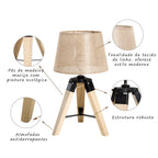 Candeeiro de Mesa Moderno e Original com Base de Tripé e Tela de Tecido de Linho para Dormitório ou Sala de Estar Lâmpada E27 Máx. 40W 24x24x45cm Creme e madeira — foto 5