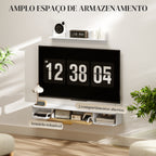 Conjunto de Móveis de Sala, Móvel de TV com Prateleira de Parede, Porta, Prateleiras Abertas, Orifícios para Cabos, para Televisão de Parede, 120x24x16 cm, Branco — foto 5