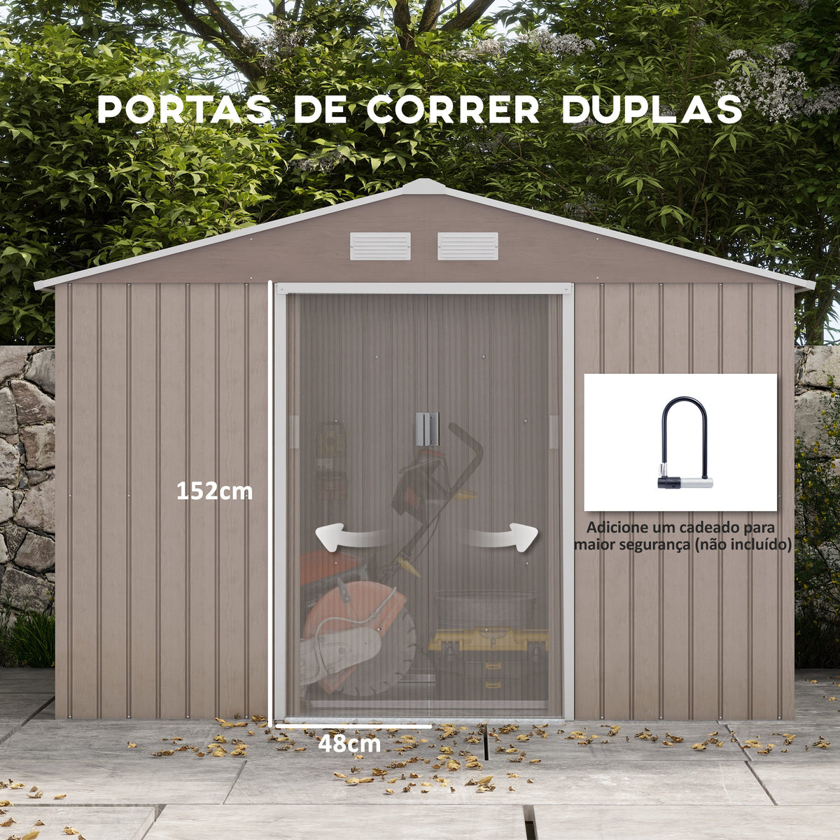 Abrigo de Jardim Exterior Abrigo e Jardim Metálico para Armazenamento de Ferramentas com Base de Reforço Incluída e 4 Janelas 277x195x192 cm Madeira — foto 5