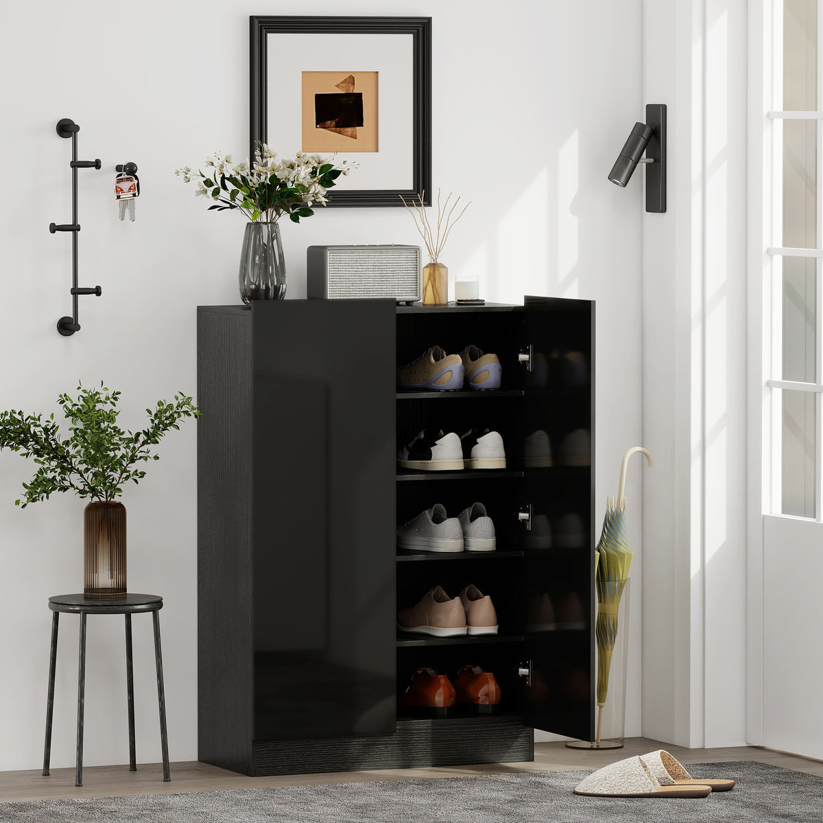 Sapateira de 2 Portas com Fecho Suave Sapateira para Entrada com Prateleiras Ajustáveis Orifícios de Ventilação para 20 Pares de Sapatos 72x34,5x103 cm Preto — foto 2