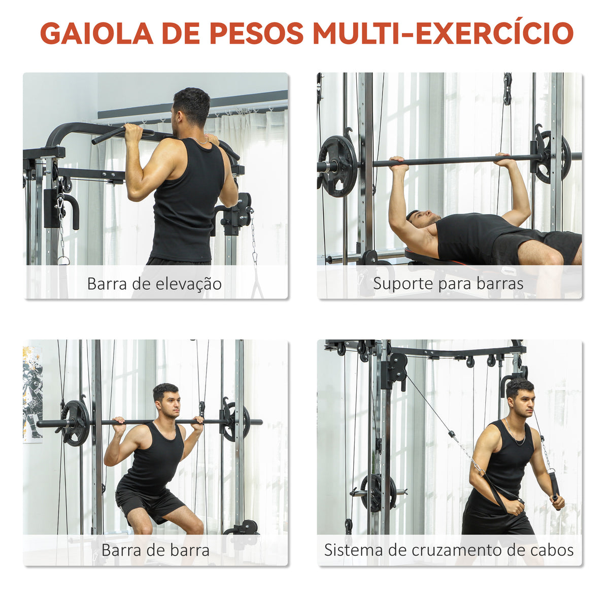 Máquina Multi Estação de Musculação Máquina de Musculação com Suporte para Agachamentos e Barra para Pesos Máquina Multi Estação para Treino Fitness em Casa 210x132x225 cm Preto — foto 4