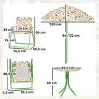 Conjunto de Mesa e Cadeiras para Crianças de Jardim Mesa Infantil com Cadeiras Dobráveis Chapéu de Sol Ajustável e Desenho de Raposas para Pátio Piquenique Verde — foto 3