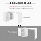 Secretária de Canto Secretária com 2 Formas de Utilização com 2 Prateleiras Abertas e 3 Gavetas para Escritório Casa Estúdio Branco — foto 5