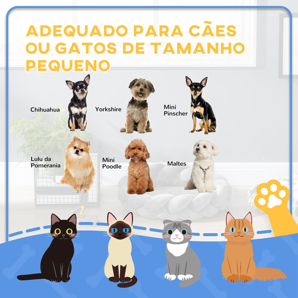 Cama para Cães Pequenos Cama para Gatos Lavável Cama para Animais de Estimação Redonda com Almofada Independente e Corda de Algodão 55x55x14 cm Cinza — foto 4