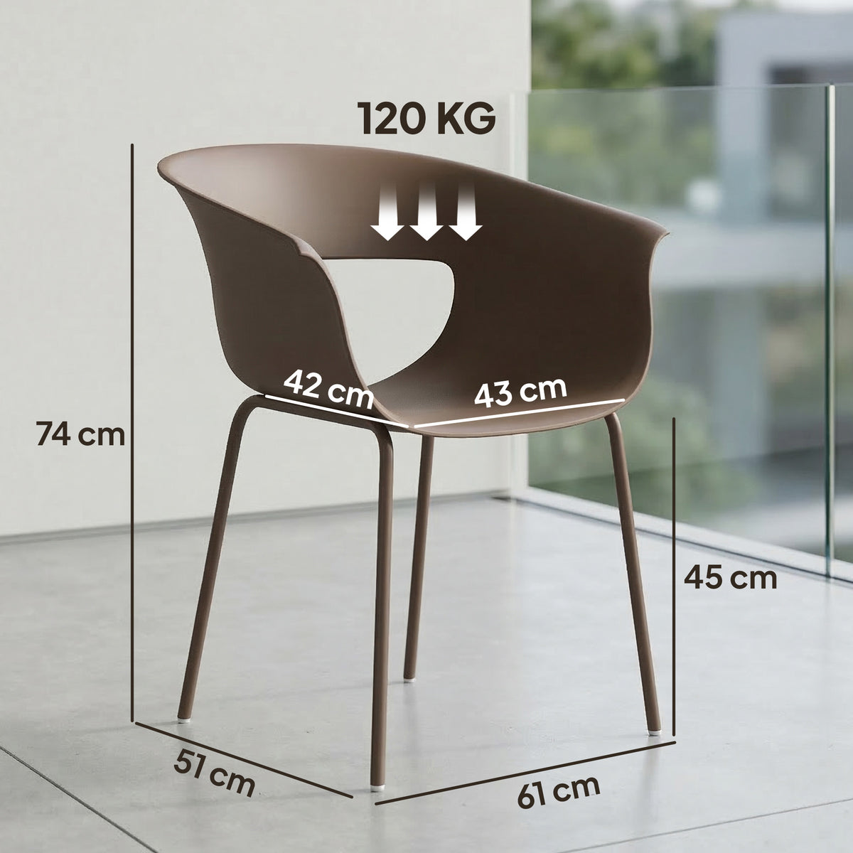 Conjunto de 4 Cadeiras de Jardim Ergonômicas para Varanda com Design Recortado Apoio de Braço Resistentes às Intempéries Anticorrosivas Cor Café — foto 2