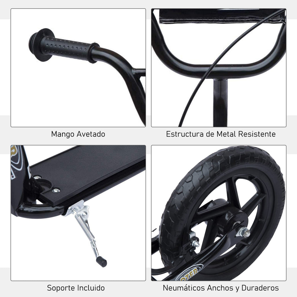 Trotinete com 2 Rodas de 12 Polegadas Trotinete para Crianças com Guiador Ajustável Freio e Cavalete Carga Máxima 100kg 120x52x80-88cm Preto — foto 7