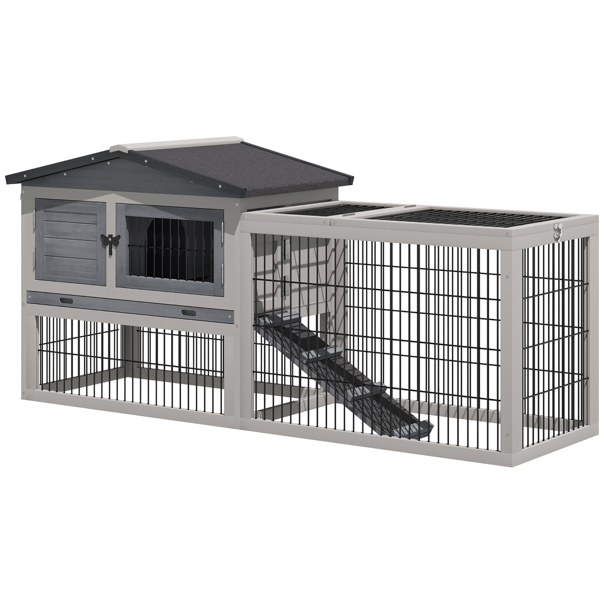 Coelheira de Exterior de Madeira Gaiola para Coelhos com Múltiplas Entradas Bandeja Removível e Grande Espaço Interior 150x52.5x68cm Cinza — foto 1