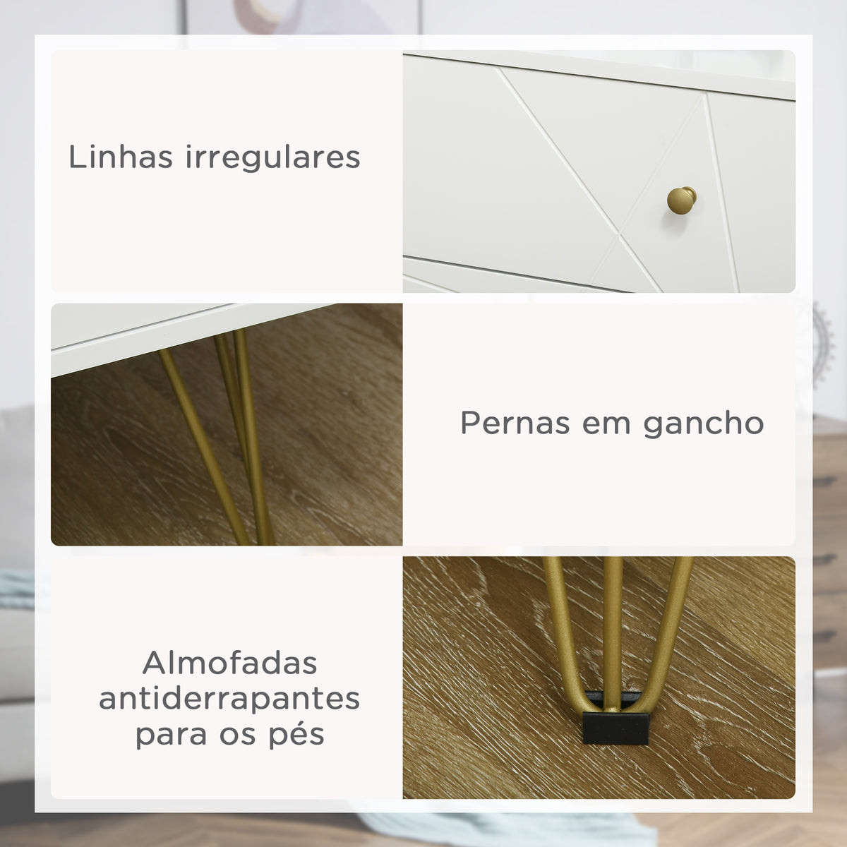 Cómoda de Quarto Moderna Cómoda de Madeira com 4 Gavetas e Pés Metálicos Cómoda de Gavetas para Sala Escritório 60x40x100 cm Branco — foto 5