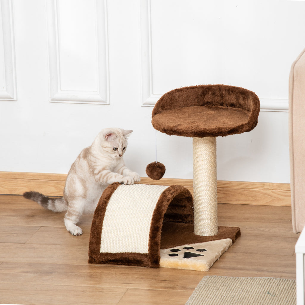 Árvore Arranhador para Gatos Pequena Altura 46 cm de 2 Níveis com Poste e Tapete de Arranhar Cama e Bola Suspensa 35,5x37x46 cm Marrom — foto 8