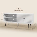 Móvel de TV para Televisores de até 65 Polegadas Móvel de TV para Sala com 2 Prateleiras Abertas 1 Armário com Portas e Orifícios para Cabos 145x38x65 cm Estilo Moderno Branco — foto 3