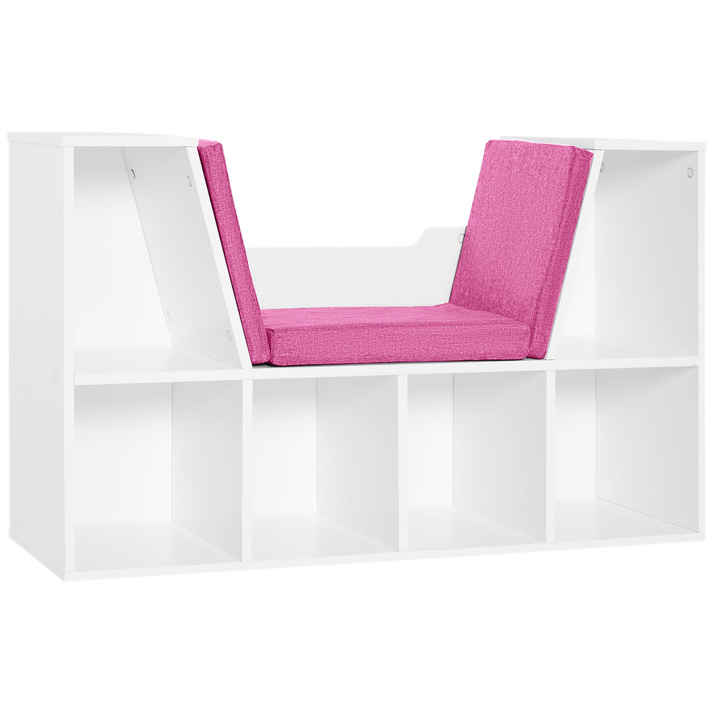 Estante Infantil com Assento Estante com 6 Cubos e Banco com Almofada 102x30x61cm Branco e Rosa — foto 1