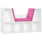 Estante Infantil com Assento Estante com 6 Cubos e Banco com Almofada 102x30x61cm Branco e Rosa — foto 1