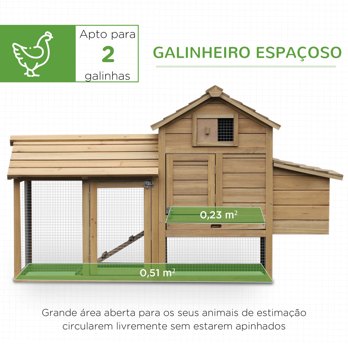 Galinheiro de Madeira para Exterior Gaiola para 2-3 Galinhas com Cercado de Arame Teto Abatível Caixa Ninho Bandeja Removível e Rampa 150,5x54x87cm Natural — foto 4