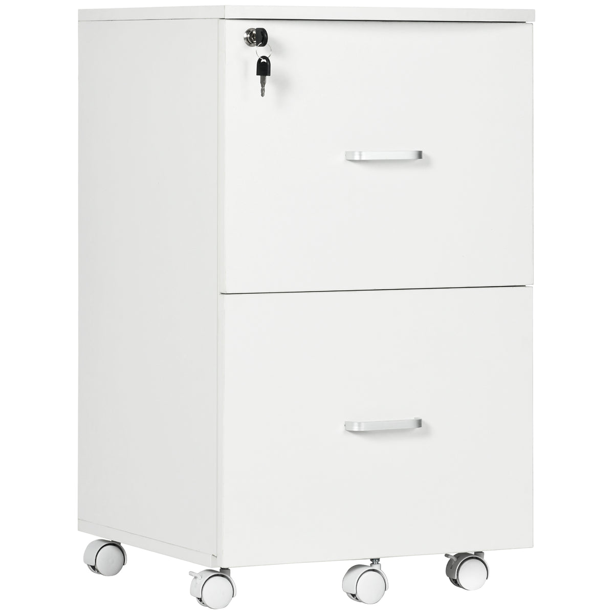 Bloco de Gavetas de Escritório Móvel Auxiliar para Arquivos com 2 Gavetas Fechadura 2 Chaves 5 Rodas e 2 Freios para Estúdio Escritório Dormitório 43x45x72cm Branco — foto 1
